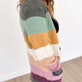 Multicolored Open Front Knit Cardigan