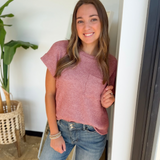 Mauve Soft Waffle Knit Short Sleeve Top