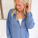 Casual Zip Up Relaxed Jacket-Blue