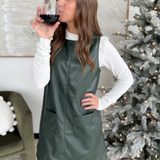 Dark Green Leather Sleeveless Mini Dress