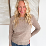 Taupe Knit Sweater with Gold Speckles