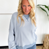 Grey Stripe Drop Shoulder Pullover
