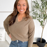 Dark Taupe V-Neck Relaxed Top