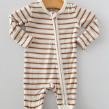 Vintage Stripe in Brown 2 Way Zip Footie