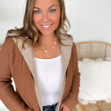 Double Layer Knit Hooded Tan Cardigan