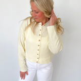 Yellow/Ivory Mini Striped Button Up Sweater