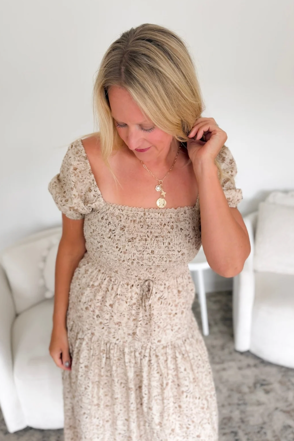 Floral Smocked Puff Sleeve Midi Dress