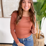 Double Layered Scoop Neck Rust Top