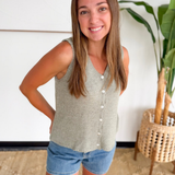 Dusty Sage Button Up Knit Sweater Vest