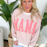Dusty Pink Striped Mama Crewneck