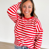Red/Ivory Striped Button Cardigan