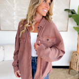 Chestnut Waffle Knit Button Up Top