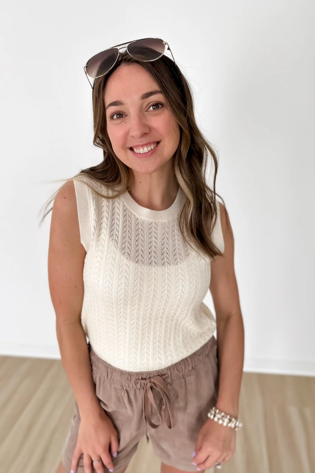 Ivory Lightweight Cable Knit Sleeveless Top