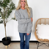 Grey Knit Tunic Sweater with Front Pocket