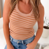Nikibiki Striped Ribbed Tank Top - Milk Tea