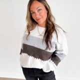 Color Block Zigzag Soft Knit Ivory Sweater