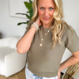 Olive Short Sleeve Lightweight Knit Top