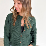 Green Cable Knit Button Cardigan