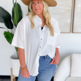 Annie Button Front White Shirt-Curvy