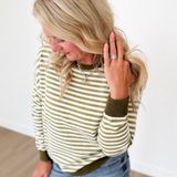 Green & Ivory Striped Soft Knit Top