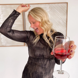 Mock Neck Black/Gold Midi Dress with Liner