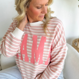Dusty Pink Striped Mama Crewneck