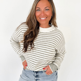 Ivory Knit Green/Grey Striped Sweater