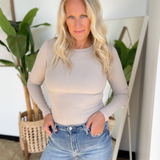 Fitted Round Neck Long Sleeve Top-Shell