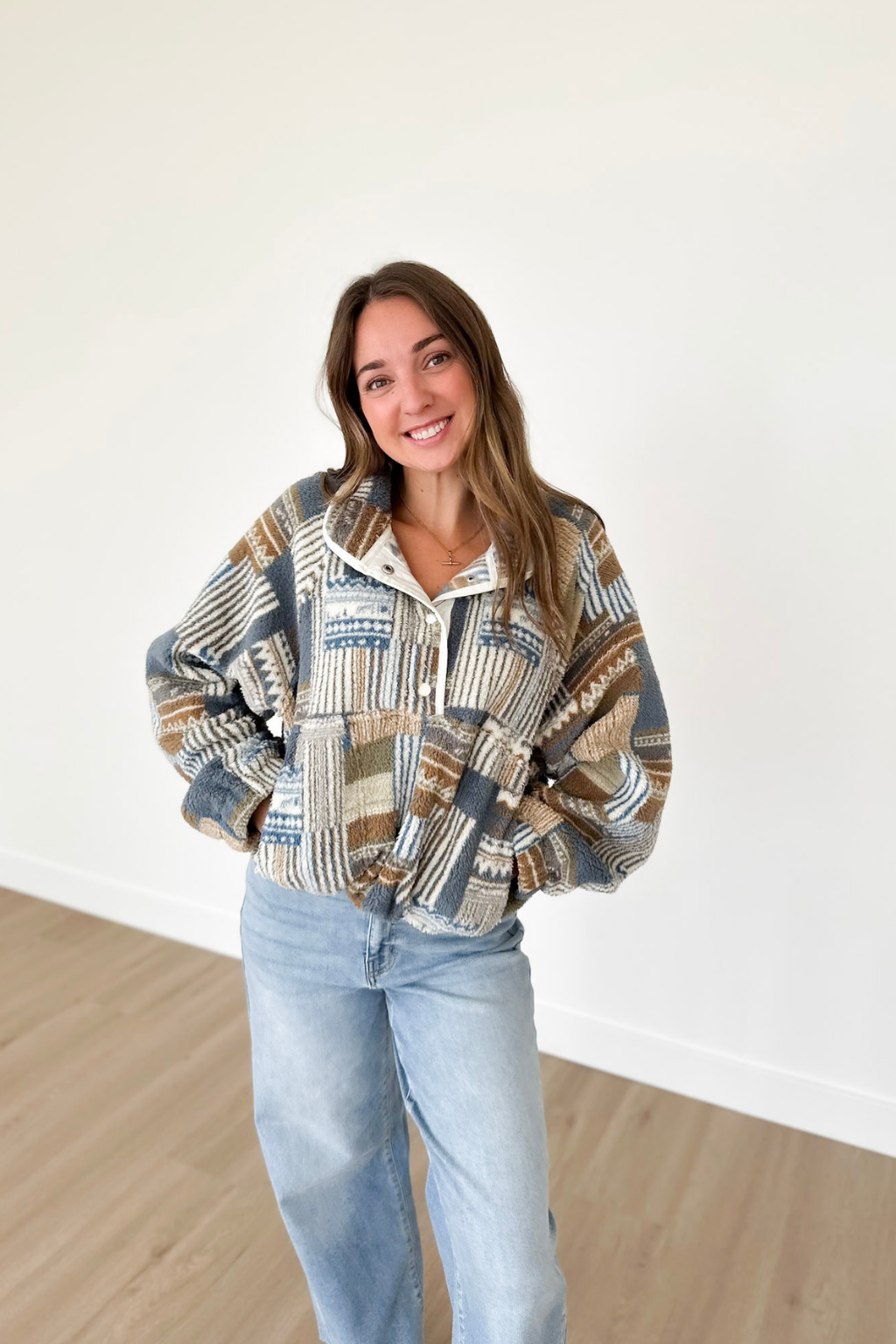 Patterned Soft Sherpa Pullover