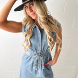 Denim Button Up Sleeveless Jumpsuit