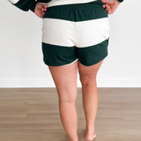 Hunter Green Striped Elastic Waistband Short