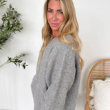 Grey Knit Tunic Sweater with Front Pocket