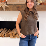 Ash Brown Sleeveless Knit Sweater Top