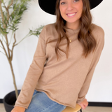 Lightweight Mocha Knit Raw Edge Top