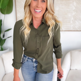 Eleanor Olive Button Front Top