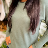 Emmy Long Sleeve Green Waffle Knit Top