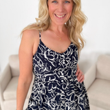 Navy Button Up Floral Cami Midi Dress