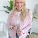 Pink Oversized Soft Denim Button Up Jacket