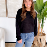Black Textured Knit Boxy Sweater