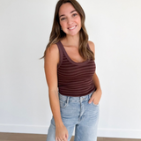 Nikibiki Striped Ribbed Tank Top - French Roast
