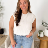 Sleeveless Puffy Hemline Cream Textured Top