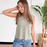 Dusty Sage Button Up Knit Sweater Vest
