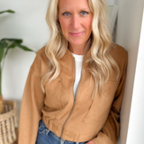 Camel Suede Bomber Jacket