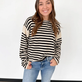 Black/Taupe Striped Knit Sweater