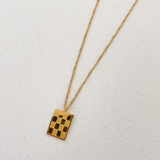 Gold Checkered Pendant Necklace
