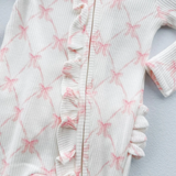 Pink Ribbon Bow 2 Way Zip Footie