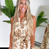 Paisley Printed Zip Front Sleeveless Jumpsuit