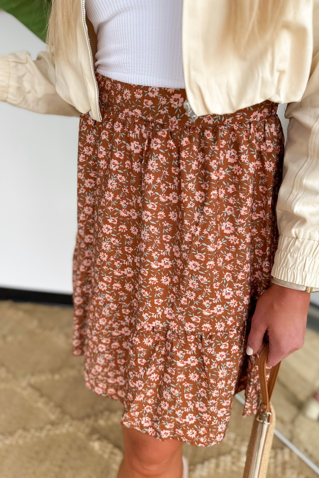Rust/Mocha Floral Print Mini Skirt