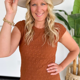 Cinnamon Textured Short Sleeve Midi Dress