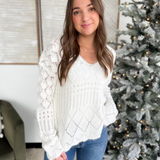 White Open Knit Crochet Oversized Sweater